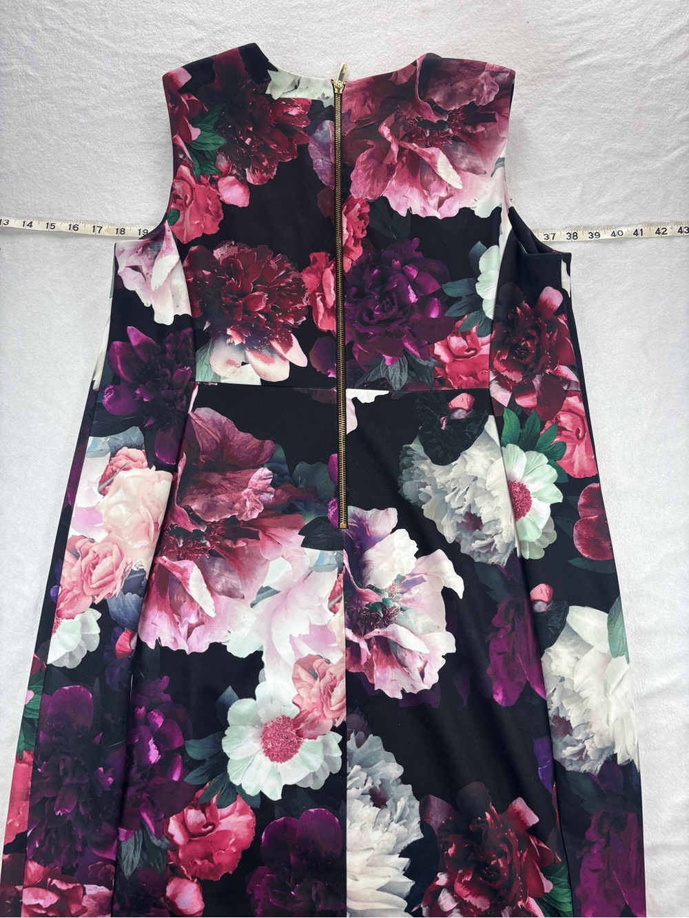 Calvin Klein Black Floral Fit-and-Flare Dress with Pink, Purple and White Blooms